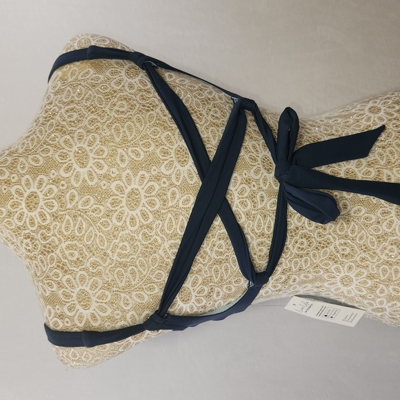 Cupshe Blue Lace Up V-Neck Cut-Out Knotted Bust Support Bralette Bikini Top SZ S - Picture 9 of 12